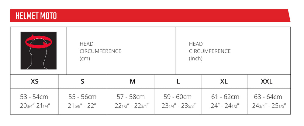 Veľkostná tabuľka Helmet Kit Moto 8.5 Composite with 5.5 Goggle