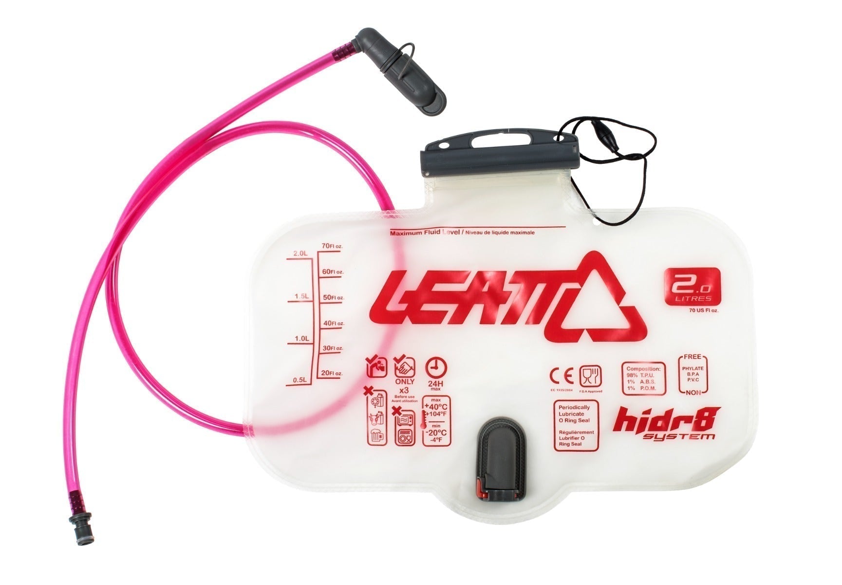 Sacca idrica Flat CleanTech 2L (70 oz) orizzontale con tubo e valvola a morso